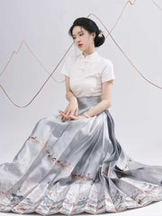 [Auspicious Ascent] 一鹿莲生 Original Ming Style Hanfu Mamian Skirt with White T-shirt Inner Top