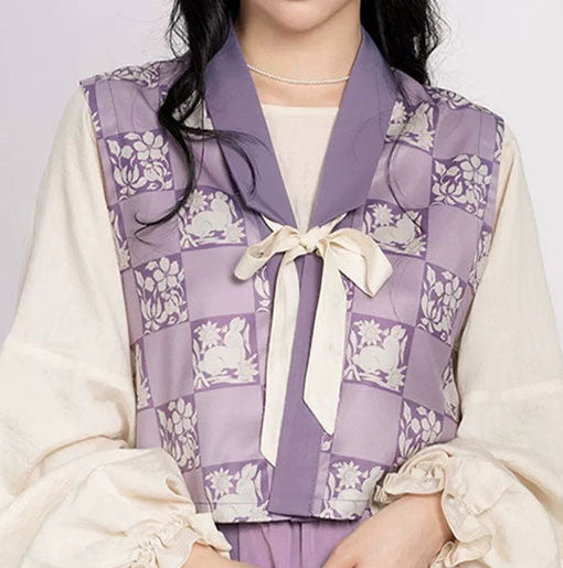 [Taro Milk Tea Dream] 芋泥奶茶 Original Tang Dynasty Hanfu Set with Beizi Vest, Round-Collar Shirt & Eight-Gore Skirt