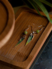[The Bamboo Whisper] 掐丝竹叶绒花 Original Intangible Cultural Heritage Velvet Bamboo Leaf Earrings - New Chinese Style Accessories