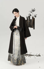 [Verdure of the Bamboo Grove] 竹临叶 Original Ming Style Hanfu Set with Ink-wash Gold-Woven Mamian Skirt