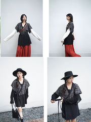[Ink & Moss] 墨苔 Original Tang Dynasty Hanfu Set with Reversible Shirt & Checkered Half-Sleeve