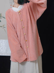 [Whispering Brook Deer] 鹿鸣溪 Original Ming Style Cotton Velvet Jacquard Shirt with Bow Sleeves