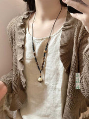 [Spiritual Harmony] 国风禅意 Zen Beaded Long Necklace with White Jade Bodhi for Sweater Chain & Hanfu