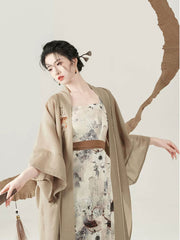 [Ink Wash Scroll] 旧书墨染 Original Hanfu Set with Straight-Sleeve Robe & Slip Dress