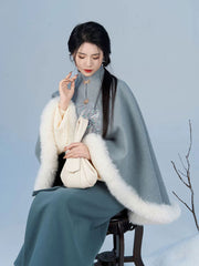 [Whispers of Snow] 喻雪 Original Song Style Hanfu Set with Woolen Cape & Spinning Skirt