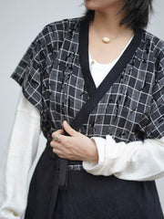 [Ink & Moss] 墨苔 Original Tang Dynasty Hanfu Set with Reversible Shirt & Checkered Half-Sleeve