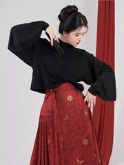 [Golden Peach & Jade Play] 金桃玉弄 Original Ming Dynasty Hanfu Set with Knit Tops & Golden Mamian Skirt
