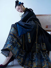 [Kingfisher Feather] 点翠 Hanfu - Non-Heritage Inspired Cloud Collar & Horse-Face Skirt Set - Ming Dynasty Style Hanfu