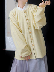 [Whispering Brook Deer] 鹿鸣溪 Original Ming Style Cotton Velvet Jacquard Shirt with Bow Sleeves