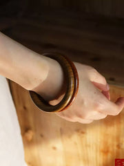 木眠「Spring Offering」 Solid Natural Sandalwood Round Bangle - New Chinese Style Jewelry Gift