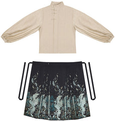 [Azure Feather Messenger] 青羽 Original Ming Style Hanfu Set with Mythical Bird Mamian Skirt