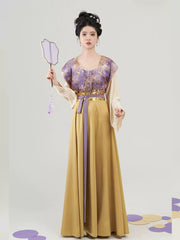 [Taro & Yolk] 芋泥蛋黄 Original Tang Dynasty Replica Hanfu Set with Dunhuang Floral Beizi & Eight-Gore Skirt