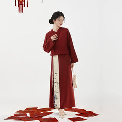 [Crimson Court] 宫墙 Original Song Style Hanfu Set for Engagement Ceremonies with Round-Collar Jacket & Spinning Skirt