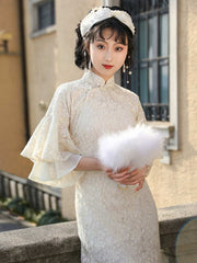 [White Tassel] 繁莳 白流苏 Spring New Elegant Slim-Fit Lace Fishtail Qipao