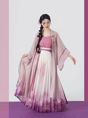 [Rose Carved Jade] 粉雕玉琢 Original Song Style Hanfu Set with Changgan Temple Robe, Modified Camisole & Pleated Skirt