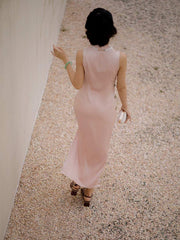 [Scarlett] 斯嘉丽 Original Sleeveless Cold-Shoulder Silk-Luster Qipao - Sexy Slim-Fit Summer Long Dress