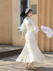 [White Tassel] 繁莳 白流苏 Spring New Elegant Slim-Fit Lace Fishtail Qipao