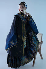 [Kingfisher Feather] 点翠 Hanfu - Non-Heritage Inspired Cloud Collar & Horse-Face Skirt Set - Ming Dynasty Style Hanfu