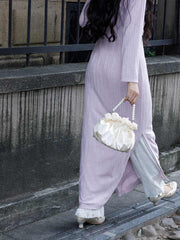 [Purple Hibiscus] 繁莳 紫槿 "Rich Girl" Style Sequin Pearl Qipao - Gentle Lotus Pink Autumn Ensemble