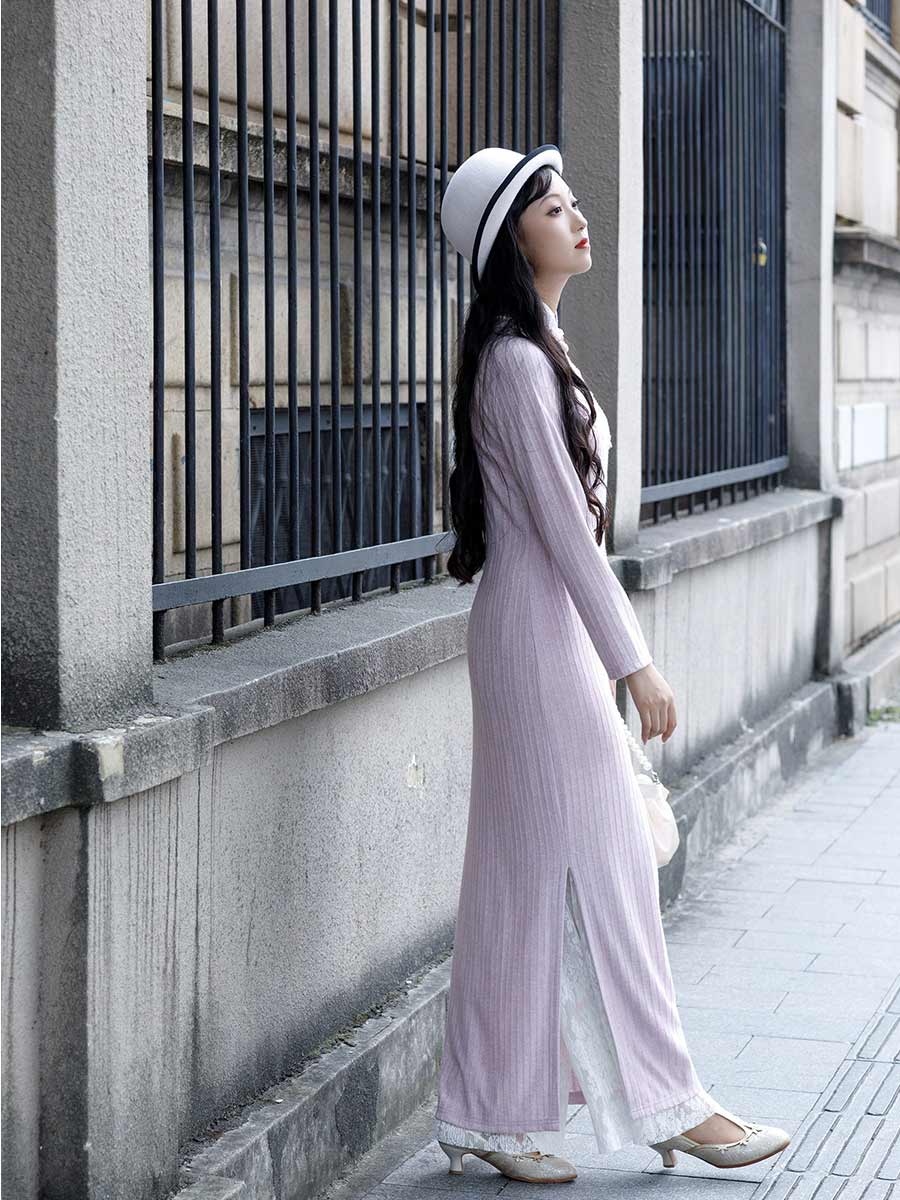 [Purple Hibiscus] 繁莳 紫槿 "Rich Girl" Style Sequin Pearl Qipao - Gentle Lotus Pink Autumn Ensemble