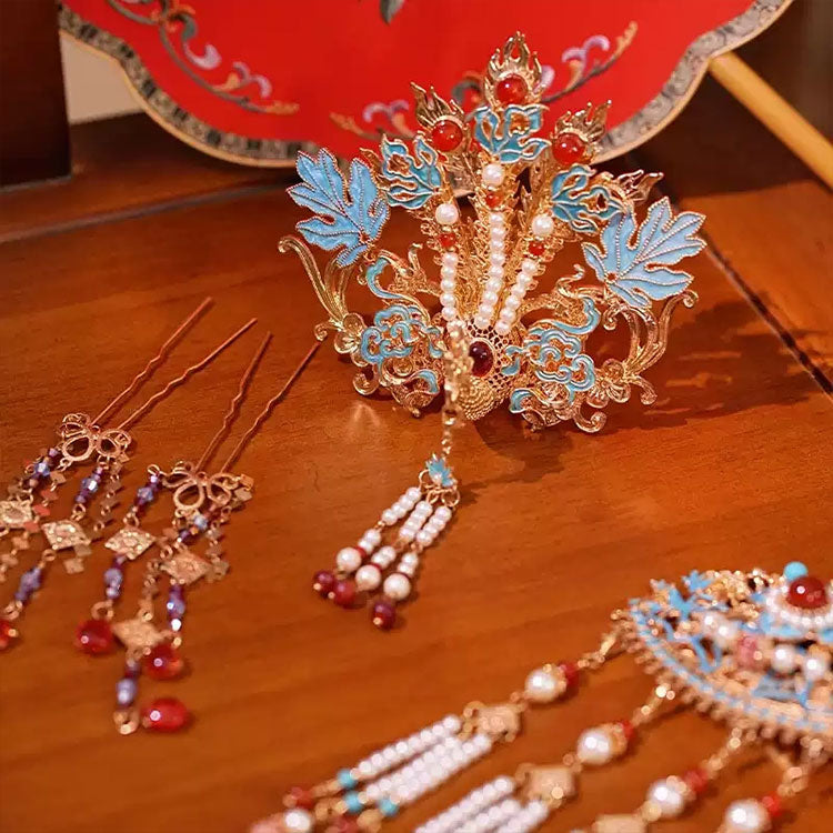 [Phoenix Suitor] 耀如春华 Dazzling Spring Elegance Tang/Ming Style Hair Crown and Accessory Set