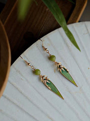 [The Bamboo Whisper] 掐丝竹叶绒花 Original Intangible Cultural Heritage Velvet Bamboo Leaf Earrings - New Chinese Style Accessories