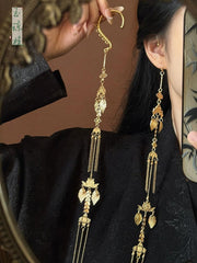 [Auspicious Coin] 新中式古旧铜钱长款流苏耳挂 New Chinese Style Antique Coin Tassel Earcuff for Hanfu & Qipao