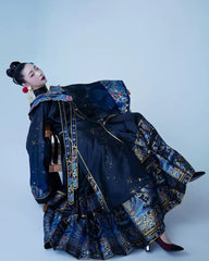 [Kingfisher Feather] 点翠 Hanfu - Non-Heritage Inspired Cloud Collar & Horse-Face Skirt Set - Ming Dynasty Style Hanfu