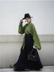 [Verdant Night] 绿夜 Original Jin Dynasty Hanfu Set with Lace Robe & Six-Gore Skirt