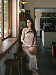 [Almond Latte]繁莳 杏仁拿铁  Vintage "Rich Girl" Style Polka Dot Qipao & Butterfly Cape Ensemble