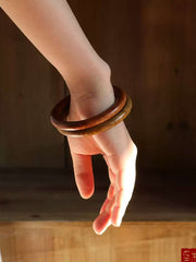 木眠「Spring Offering」 Solid Natural Sandalwood Round Bangle - New Chinese Style Jewelry Gift