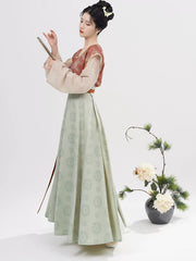 [City of Jade] 碧城 Original Tang Dynasty Hanfu Set with Dunhuang Print Beizi Robe & Eight-Gore Skirt