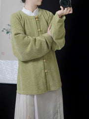 [Whispering Brook Deer] 鹿鸣溪 Original Ming Style Cotton Velvet Jacquard Shirt with Bow Sleeves