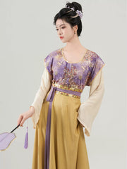[Taro & Yolk] 芋泥蛋黄 Original Tang Dynasty Replica Hanfu Set with Dunhuang Floral Beizi & Eight-Gore Skirt