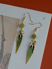 [The Bamboo Whisper] 掐丝竹叶绒花 Original Intangible Cultural Heritage Velvet Bamboo Leaf Earrings - New Chinese Style Accessories