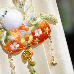 [Plump Persimmon] 云深雾浅 Fat Bird Persimmon Embroidered Sachet Pendant for Hanfu & Qipao