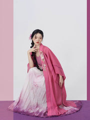 [Rose Carved Jade] 粉雕玉琢 Original Song Style Hanfu Set with Changgan Temple Robe, Modified Camisole & Pleated Skirt
