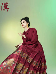 [Ascending Cloud Dragon] 登云龙 Original Ming Style Hanfu Set - Neo-Chinese Red Mamian Skirt Wedding Attire with Half Turtleneck Shirt
