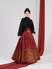 [Golden Peach & Jade Play] 金桃玉弄 Original Ming Dynasty Hanfu Set with Knit Tops & Golden Mamian Skirt