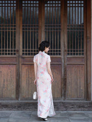 春和景明 [Spring Harmony] Original Camellia Flat-Cut Silk Blend Qipao - 30.5 Momme Heavyweight Silk
