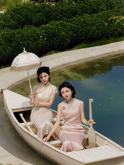 [Scarlett] 斯嘉丽 Original Sleeveless Cold-Shoulder Silk-Luster Qipao - Sexy Slim-Fit Summer Long Dress