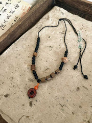 [Spiritual Harmony] 国风禅意 Zen Beaded Long Necklace with White Jade Bodhi for Sweater Chain & Hanfu