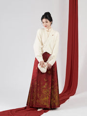 [Golden Peach & Jade Play] 金桃玉弄 Original Ming Dynasty Hanfu Set with Knit Tops & Golden Mamian Skirt