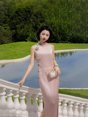 [Scarlett] 斯嘉丽 Original Sleeveless Cold-Shoulder Silk-Luster Qipao - Sexy Slim-Fit Summer Long Dress