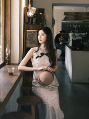 [Almond Latte]繁莳 杏仁拿铁  Vintage "Rich Girl" Style Polka Dot Qipao & Butterfly Cape Ensemble