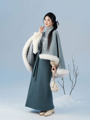 [Whispers of Snow] 喻雪 Original Song Style Hanfu Set with Woolen Cape & Spinning Skirt