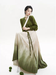 [Whispers of Tea Leaves] 捻茶 Original Ming Style Han-Element Cross-collar Narrow Sleeve Mamian Skirt Set