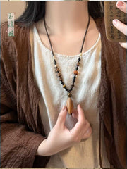 [Spiritual Harmony] 国风禅意 Zen Beaded Long Necklace with White Jade Bodhi for Sweater Chain & Hanfu