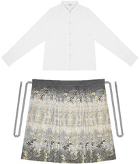 [Verdure of the Bamboo Grove] 竹临叶 Original Ming Style Hanfu Set with Ink-wash Gold-Woven Mamian Skirt