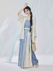 [Seaside Sketchbook] 海风写生 Original Song Style Hanfu Set with Sun Shirt, Textured Camisole & Three-Pleat Skirt